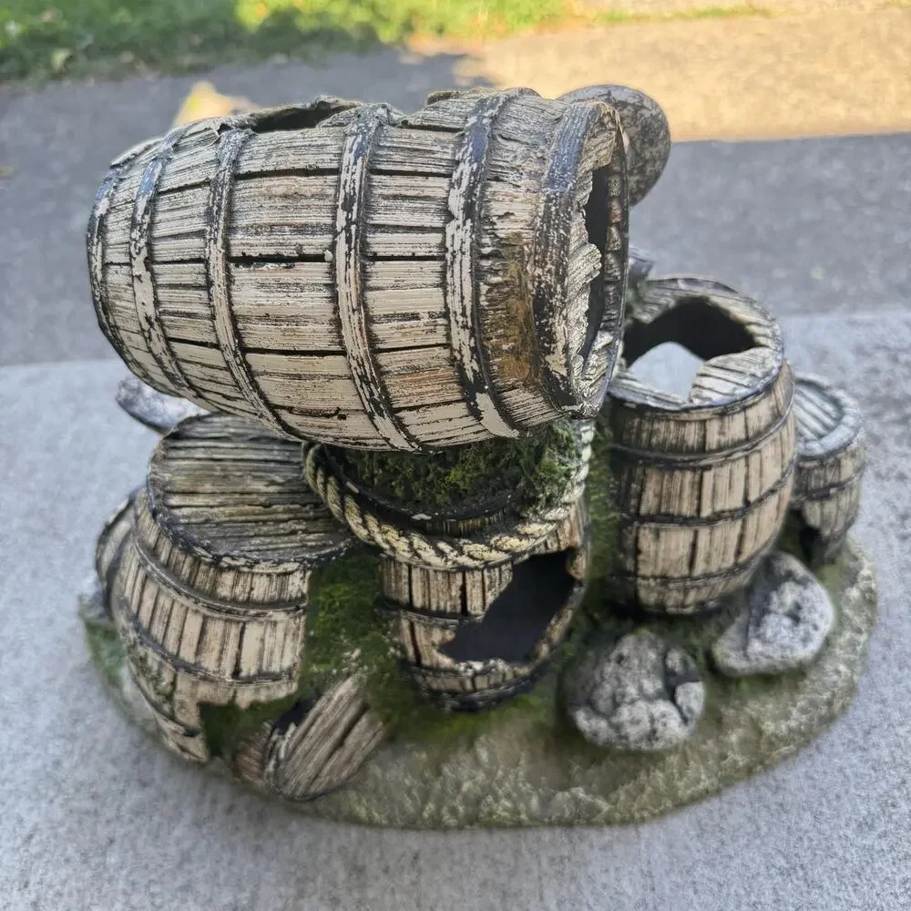 Large Aquarium Fish Tank Decor Anchor Barrels Cave Hideout Ornament 13 Inch